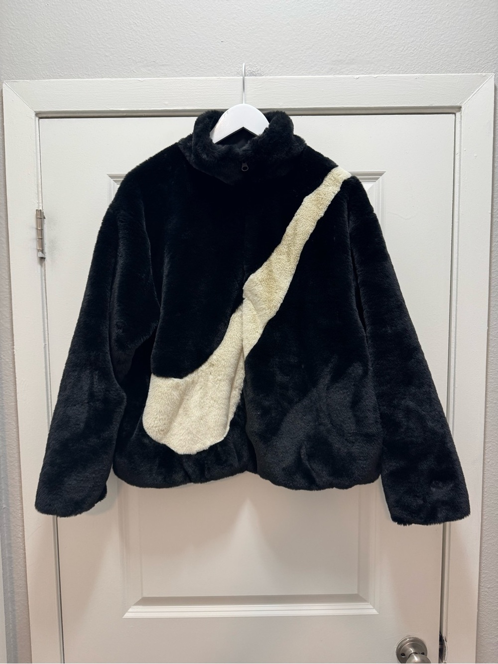 Nike Faux Fur Jacket Black White
